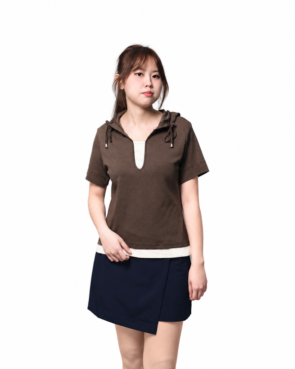 BRADY LAYERED V-NECK HOODED TOP (N-TS47570)
