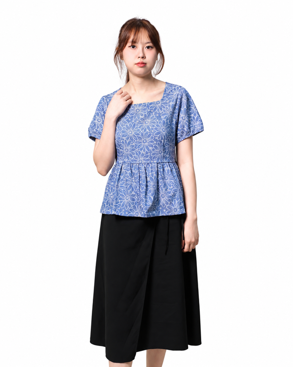 RILEY FLORAL SQUARE NECK PEPLUM TOP (N-BS41498)