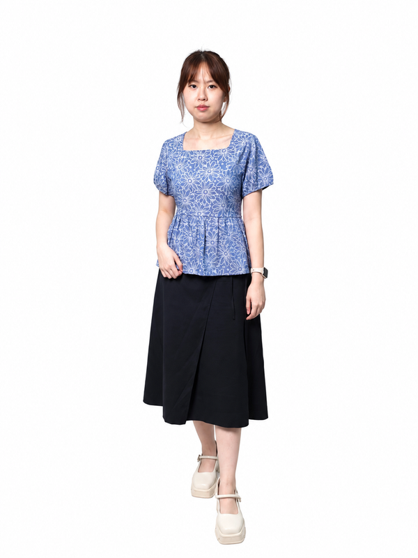 RILEY FLORAL SQUARE NECK PEPLUM TOP (N-BS41498)