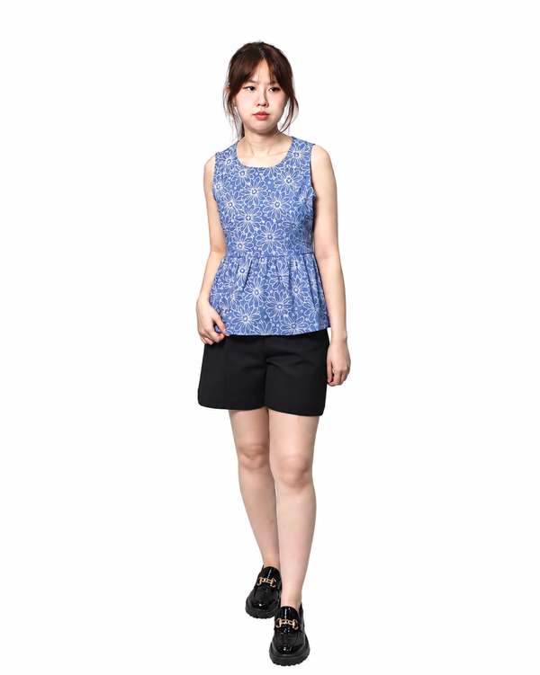 LILEY BLUE DAISY PEPLUM TOP (N-BV41499)