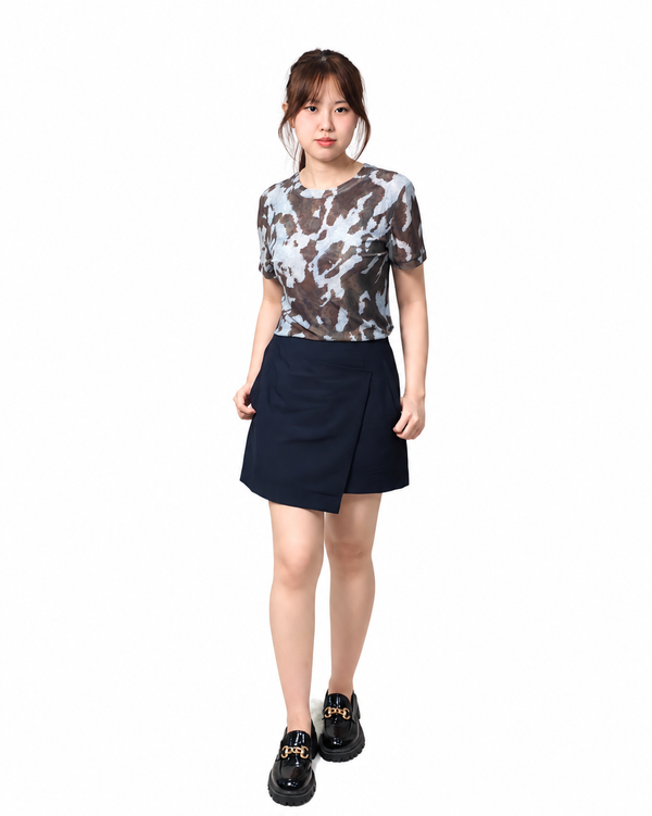 TOBY ABSTRACT TIE-DYE ROUND NECK TOP (V-TS47557)