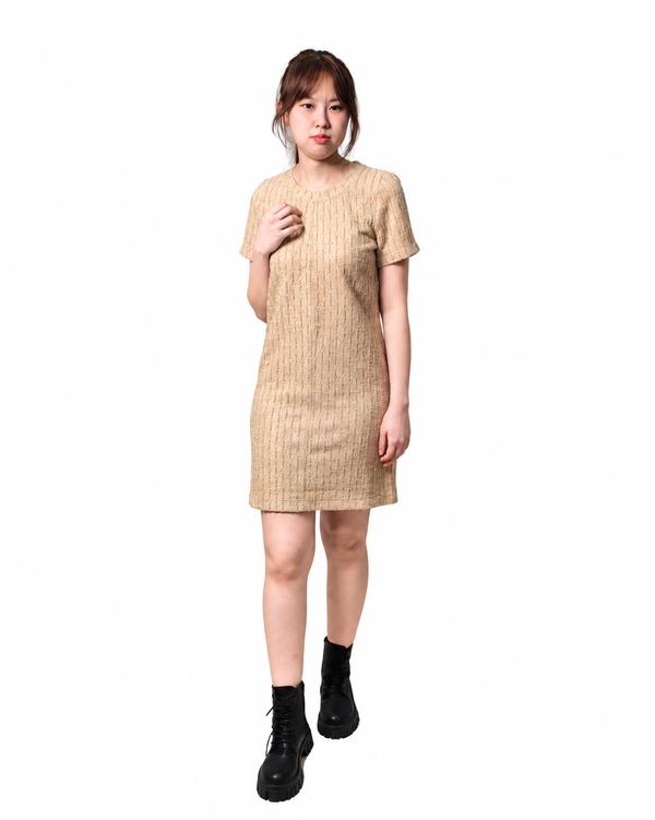 RORY TEXTURED ROUND NECK SHIFT DRESS (N-TDRS47571)