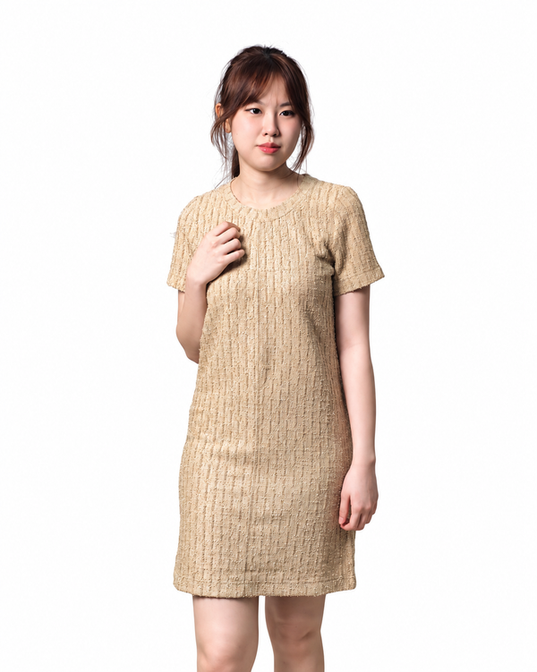 RORY TEXTURED ROUND NECK SHIFT DRESS (N-TDRS47571)