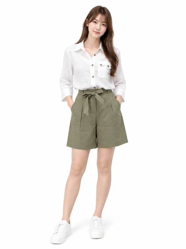 FINN HIGH WAIST TIE BELT BERMUDA SHORTS (N-PS56783)