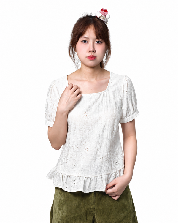 BONNIE FLORAL EMBROIDERED PEPLUM BLOUSE (N-BS75966)