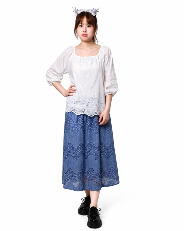 JUAN FLORAL EMBROIDERED LACE BLOUSE (N-BB75967)