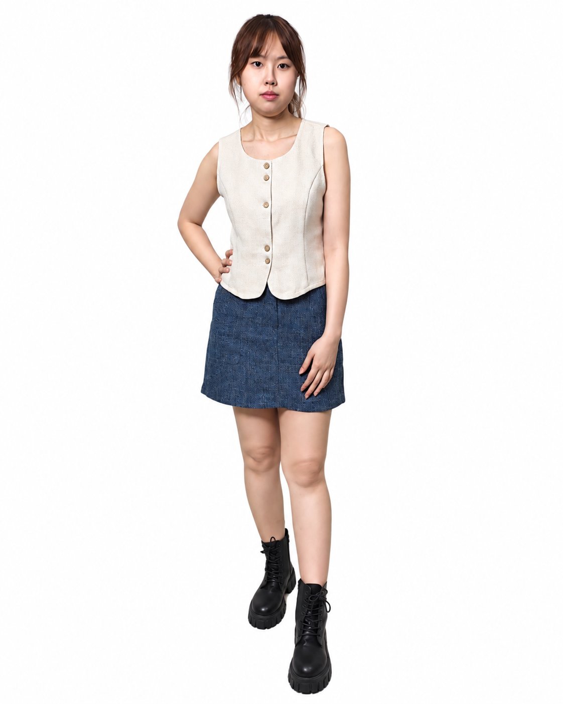 CLARA TEXTURED BUTTON VEST (N-BVT 75985) | BEGA