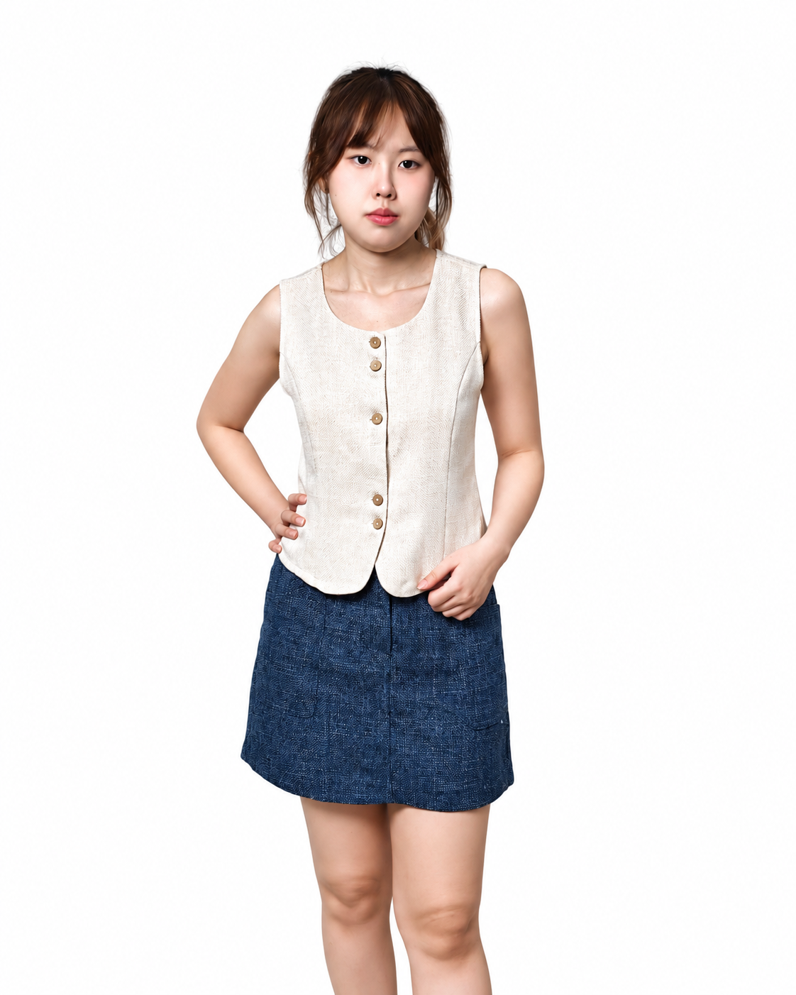 CLARA TEXTURED BUTTON VEST (N-BVT 75985) | BEGA
