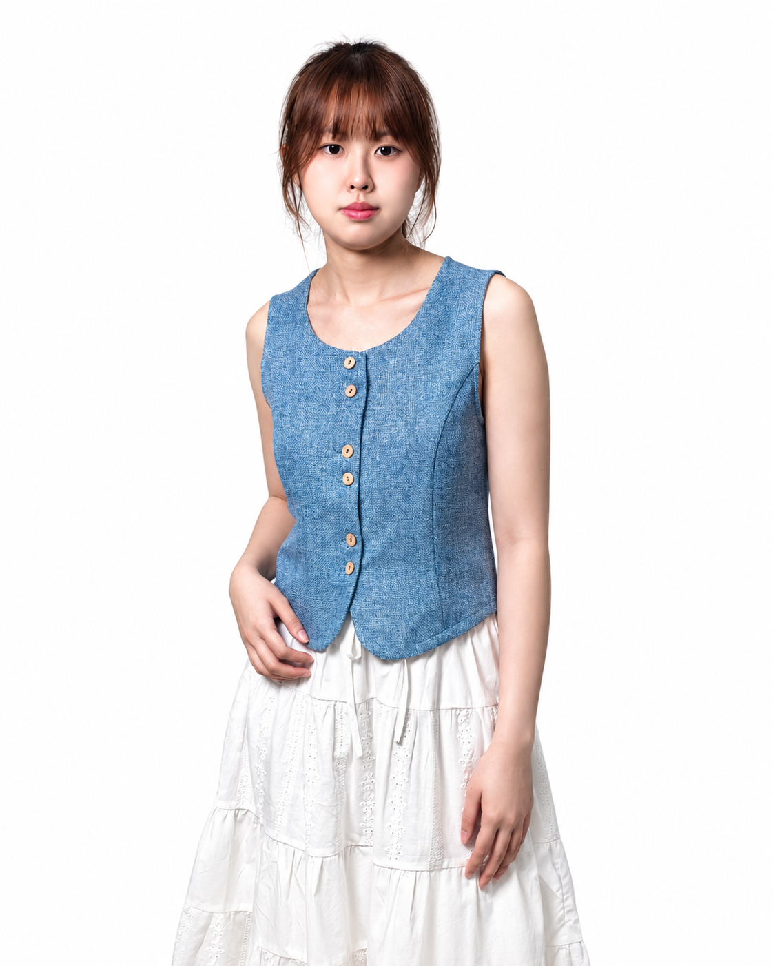 CLARA TEXTURED BUTTON VEST (N-BVT 75985) | BEGA