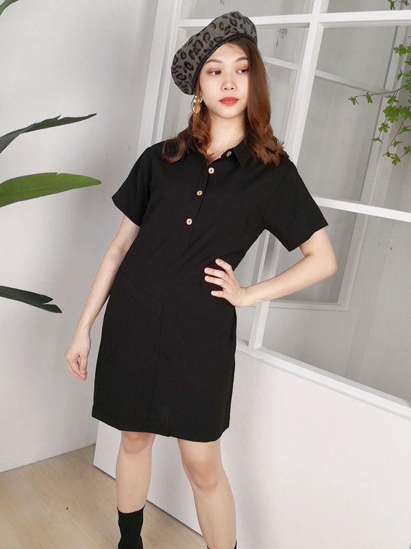 CASEY COLLAR SHORT SLEEVE DRESS (BLACK)